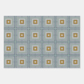 贈り物ラップセット3つの青い黄色のセージ ラッピングペーパーシート (正面)