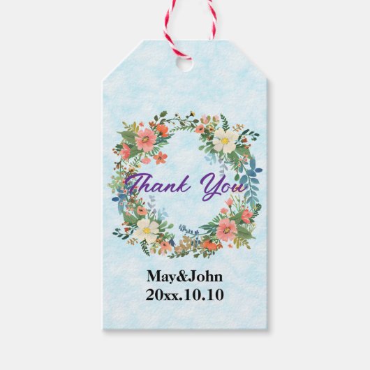 贈り物ラベルとギフトエンクロージャー用のピンクのリース ギフトタグ (正面)