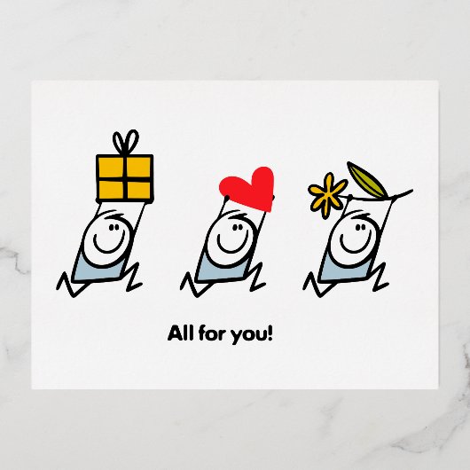 贈り物、ハート、花 箔シーズンポストカード (正面)