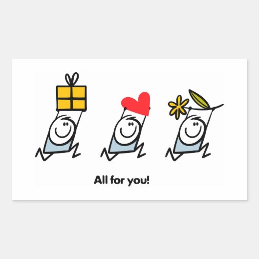 贈り物、ハート、花 長方形シール (正面)