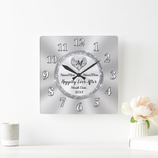 贈パーソナライズされた結婚り物を求めて幸せに スクエア壁時計 (ホーム)