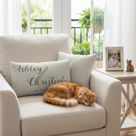贈パーソナライズされた結婚り物:グレーファームハウススロー ランバークッション