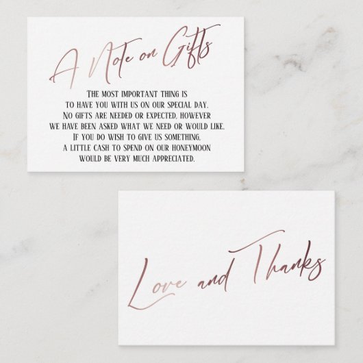 贈与に関する注記バラ金ゴールド手書結婚き エンクロージャーカード (正面/裏面)