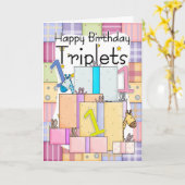 贈答付き三つ子のための最初の誕生日カード カード (黄色い花)