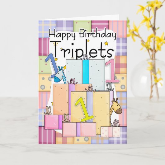 贈答付き三つ子のための最初の誕生日カード カード (黄色い花)