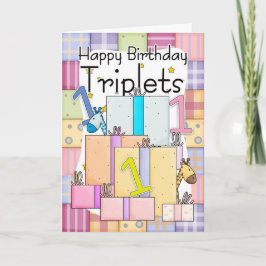 贈答付き三つ子のための最初の誕生日カード カード