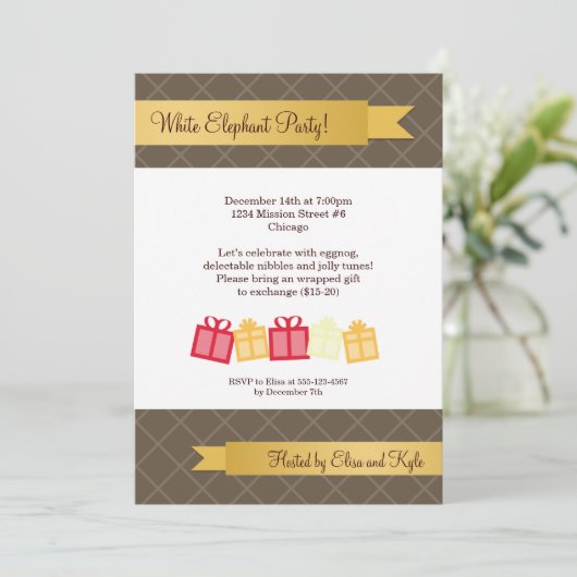 贈答品交換用金ゴールドリボン茶のクリスマスパーティー 招待状 (スタンド正面)