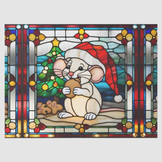 贋ステンドグラス クリスマス ネズミ クッキー食べる 薄葉紙 (正面)