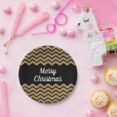 贋金グリッター黒ストライプクリスマス ペーパープレート (パーティー)