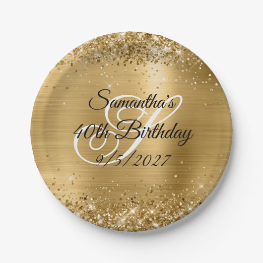 贋金スパングルと箔押し加工の40歳の誕生日 ペーパープレート (正面)