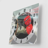 赤いあいまいサイコロが変換可能 スクエア壁時計 (傾斜)