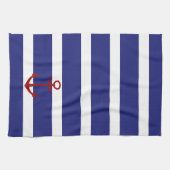 赤いいかりが付いている航海ので青および白のストライプ キッチンタオル (横)