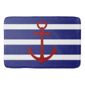 赤いいかりが付いている航海ので青および白のストライプ バスマット (正面)
