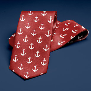 赤いいかりパターン ネクタイ