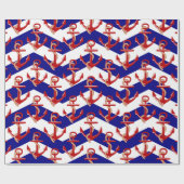 赤いいかり航海のの山形ストライプ模様 ラッピングペーパー (フラット)