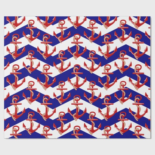 赤いいかり航海のの山形ストライプ模様 ラッピングペーパー (フラット)