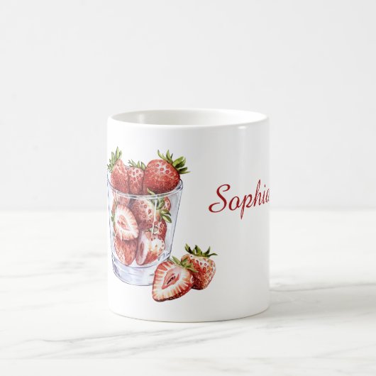 赤いいちごのガラス コーヒーマグカップ (中央)