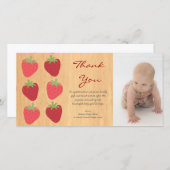 赤いいちごのベビーは写真カード感謝していしています サンキューカード (正面/裏面)
