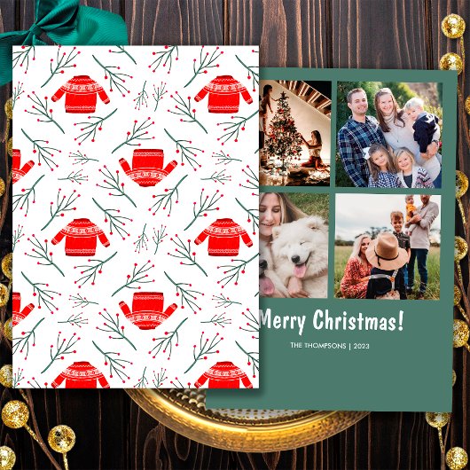 赤いおばけセーター クリスマスの楽しいパターン シーズンカード
