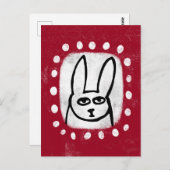 赤いおもしろいはがき上のウサギ ポストカード (正面/裏面)