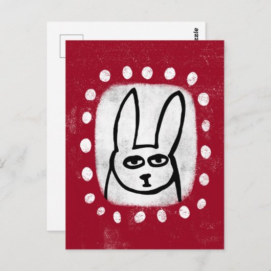 赤いおもしろいはがき上のウサギ ポストカード (正面/裏面)