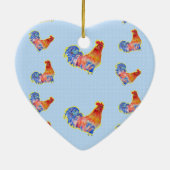 赤いおもしろいオンドリCockerel青と白の斑点C セラミックオーナメント (裏面)