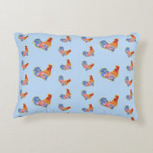 赤いおもしろいオンドリCockerel青と白の斑点Fl アクセントクッション (裏面)