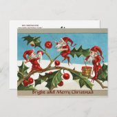 赤いおもしろいクリスマス小人、葵、キイチゴ シーズンポストカード (正面/裏面)