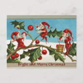 赤いおもしろいクリスマス小人、葵、キイチゴ シーズンポストカード (正面)