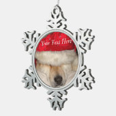 赤いおもしろいサンタハットの可愛いクリスマス秋田 スノーフレークピューターオーナメント (右)