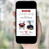 赤いおもしろいスクリプトフォト卒業BBQパーティー 招待状