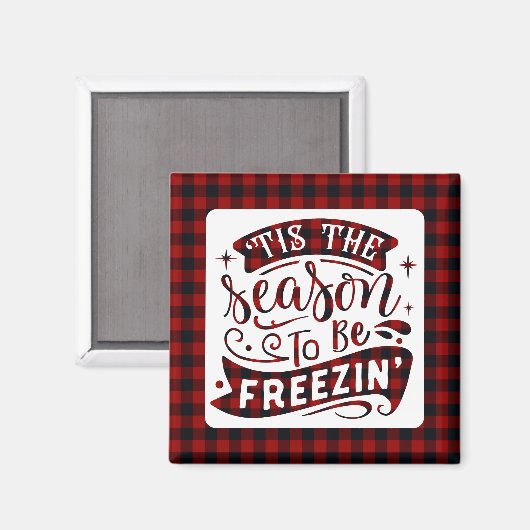 赤いおもしろいバッファローのプレイドがシーズンのクリスマス マグネット (正面/裏面)