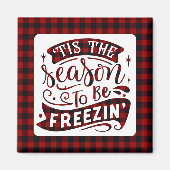 赤いおもしろいバッファローのプレイドがシーズンのクリスマス マグネット (正面)