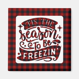 赤いおもしろいバッファローのプレイドがシーズンのクリスマス マグネット