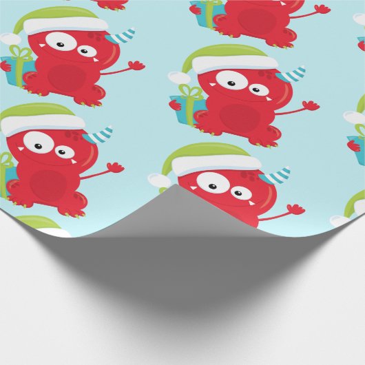 赤いおもしろいモンスタークリスマス ラッピングペーパー (角)