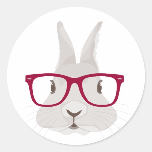 赤いおもしろいリムグラスを持つヒップスターのイースターバニー ラウンドシール (正面)