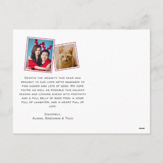 赤いおもしろい喜び疲れクリスマスの休日はがき シーズンポストカード (裏面)