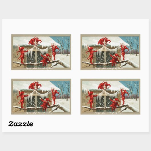 赤いおもしろい小人と氷柱の付いたクリスマスデコール 長方形シール (シート)