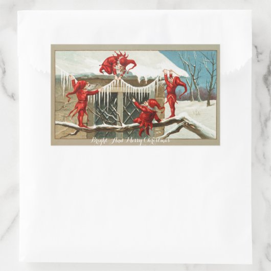 赤いおもしろい小人と氷柱の付いたクリスマスデコール 長方形シール (バッグ)