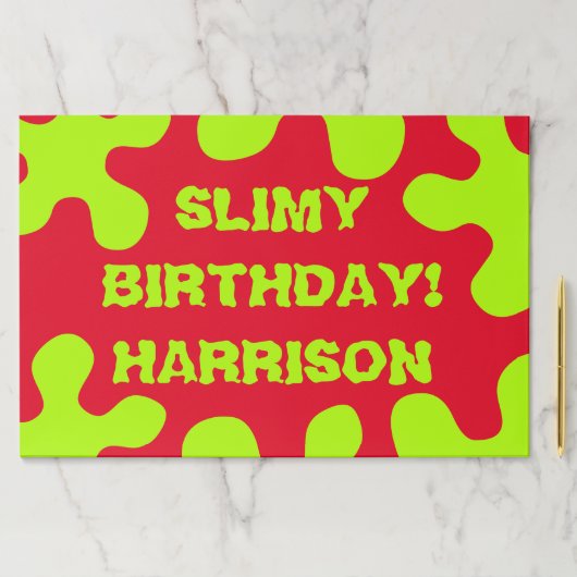 赤いおもしろい緑のスライムネーム誕生日ランチョンマット ペーパーパッド (インサイチュ)