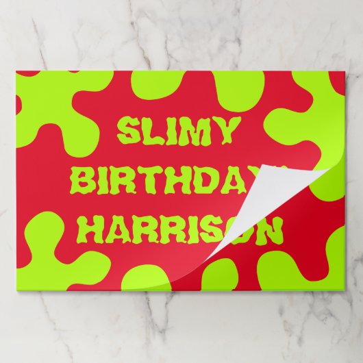 赤いおもしろい緑のスライムネーム誕生日ランチョンマット ペーパーパッド (折り畳み)