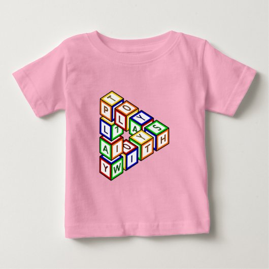赤いおもしろい青の黄色の緑のおもちゃブロックアート ベビーTシャツ (正面)