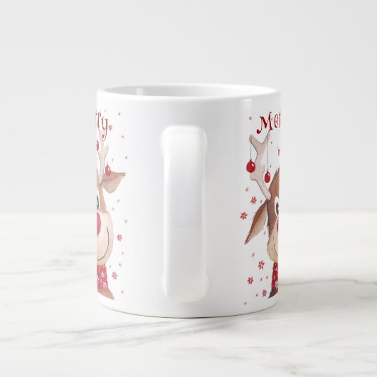 赤いおもしろい〔雄ジカの〕枝角付きクリスマスのトナカイオーナメント ジャンボコーヒーマグカップ (裏面)