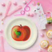 赤いおもしろいAppleでハッピーワームと紙プレート ペーパープレート (パーティー)
