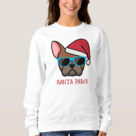 赤いおもしろいFrenchie Santa Pawsクリスマス スウェットシャツ