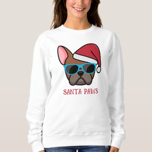 赤いおもしろいFrenchie Santa Pawsクリスマス スウェットシャツ (正面)