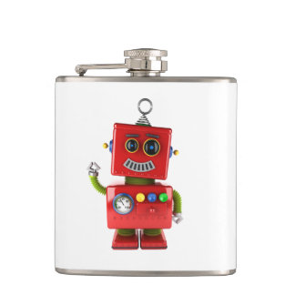 赤いおもちゃのロボット振るこんにちは フラスク