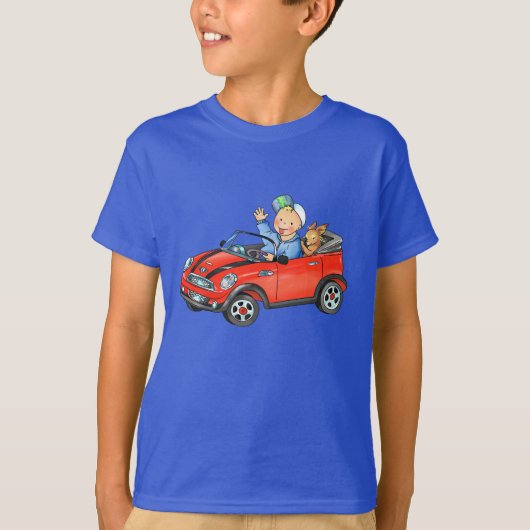 赤いおもちゃ車の暗い子供のTシャツ Tシャツ (正面)