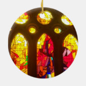赤いおよびオレンジのステンドグラス セラミックオーナメント (裏面)