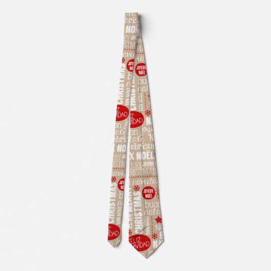 赤いおよびベージュクリスマスのことわざの言語 ネクタイ (裏面)